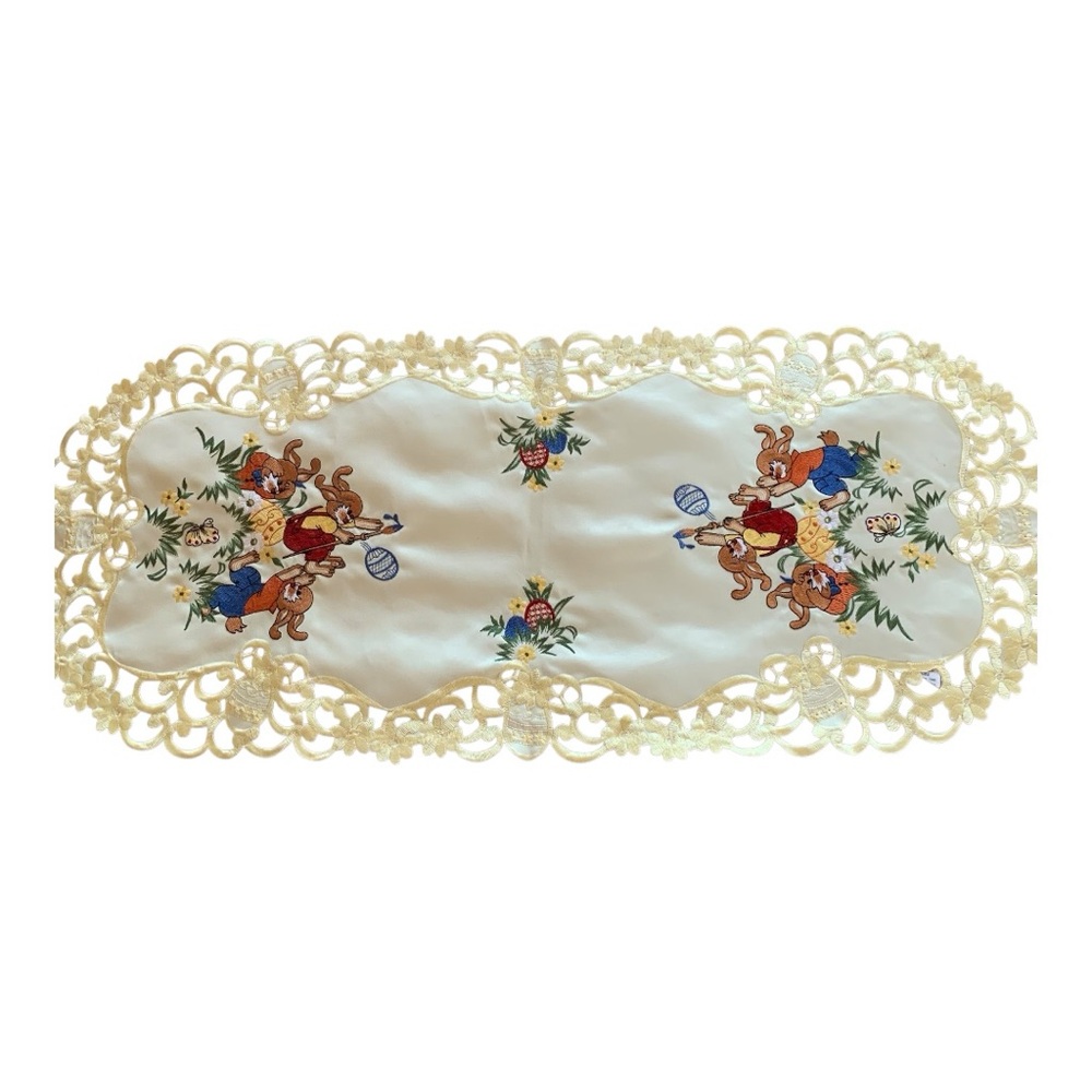Embroidered Lace Easter Table Runner